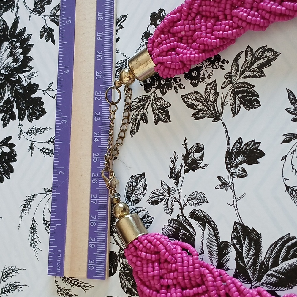 80s Pink Boho Girly Feminine Retro Seed Bead Woven Choker Style Necklace - Picture 4 of 10